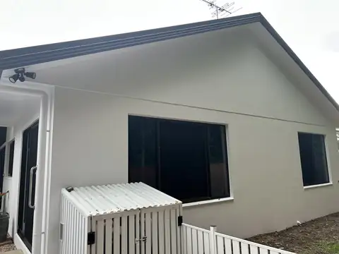 White exterior with dark trim